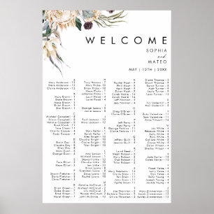 Weißes florales alphabetisches Sitzplan-Diagramm Poster