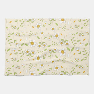 Weißes florales botanisches Muster auf Creme Geschirrtuch