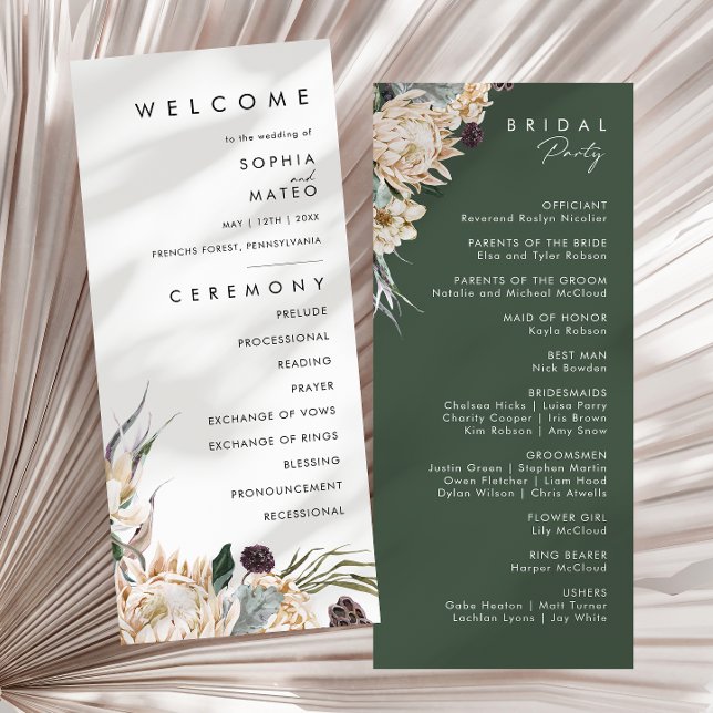 Weißes florales Hochzeitsprogramm Programm (Von Creator hochgeladen)