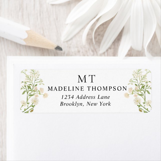 Weißes florales Wildblumen-Klassik-Monogramm-Adres (Insitu)