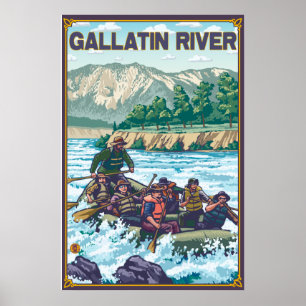 Weißes flößendes Wasser - Gallatin-Fluss, Monta Poster