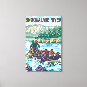Weißes flößendes Wasser - Snoqualmie Fluss, Leinwanddruck