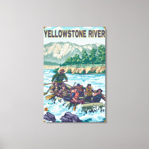 Weißes flößendes Wasser - Yellowstone River, Leinwanddruck