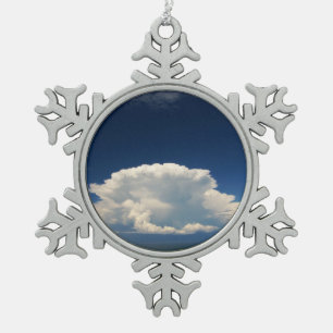 Weißes Fluffiges Wolkenfoto Schneeflocken Zinn-Ornament
