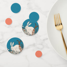 Weißes Fluffy Kaninchen Orange Blume Blau Konfetti