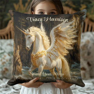 Weißes Flügeldrachen Einhorn Mythisches Ozeanfanta Kissen