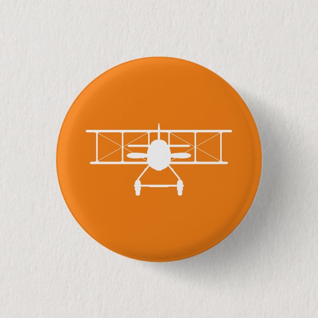 Weißes Flugzeug-Profil auf orangen Hintergrund Button (Vorderseite)