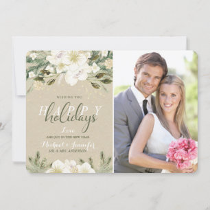 Weißes Foto florale Kraft Feiertagskarte