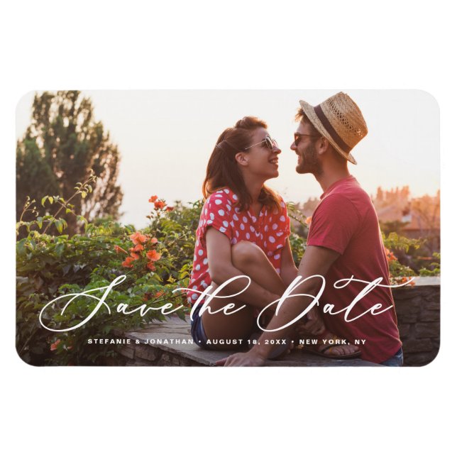 Weißes Foto für Whimsikkalligraphie Save the Date Magnet (Horizontal)
