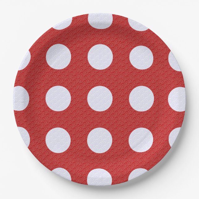 Weißes Fraktal Polka Dots Rote Fraktale Hintergrun Pappteller (Vorderseite)