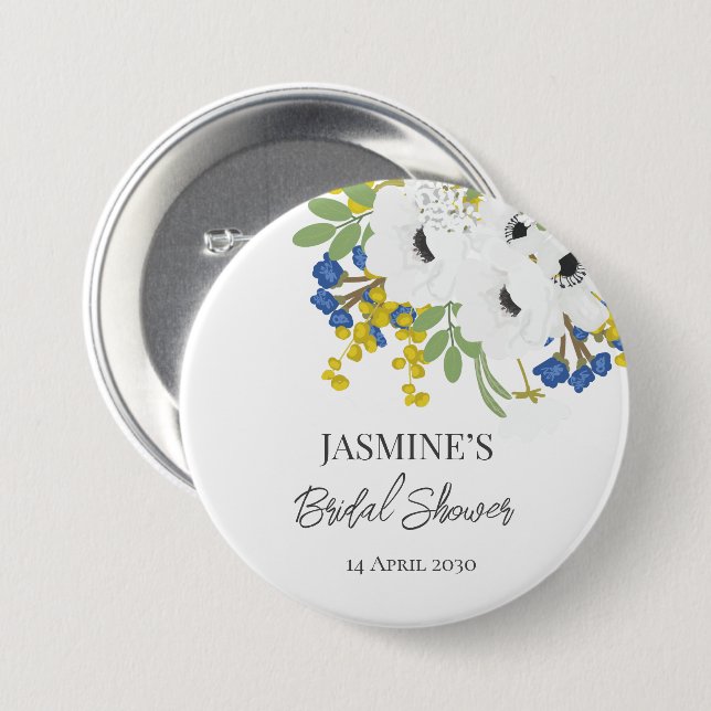 Weißes Frühlingsfloral Bouquet Brautparty Button (Vorne & Hinten)