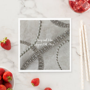 Weißes Fur Diamanten und Perlen Papier Napkins Serviette