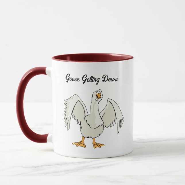 Weißes Gänse Tanzabend Cartoon Tasse (Links)