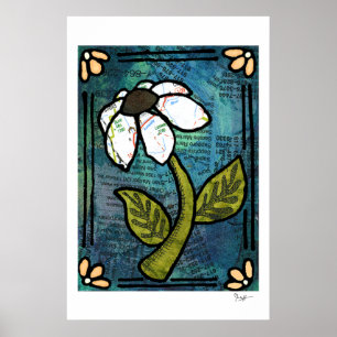 Weißes Gänseblümchen auf blauem Hintergrund - Poster