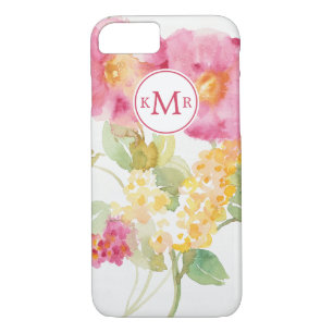 Weißes Gänseblümchen des Monogramm-  auf Blau Case-Mate iPhone Hülle