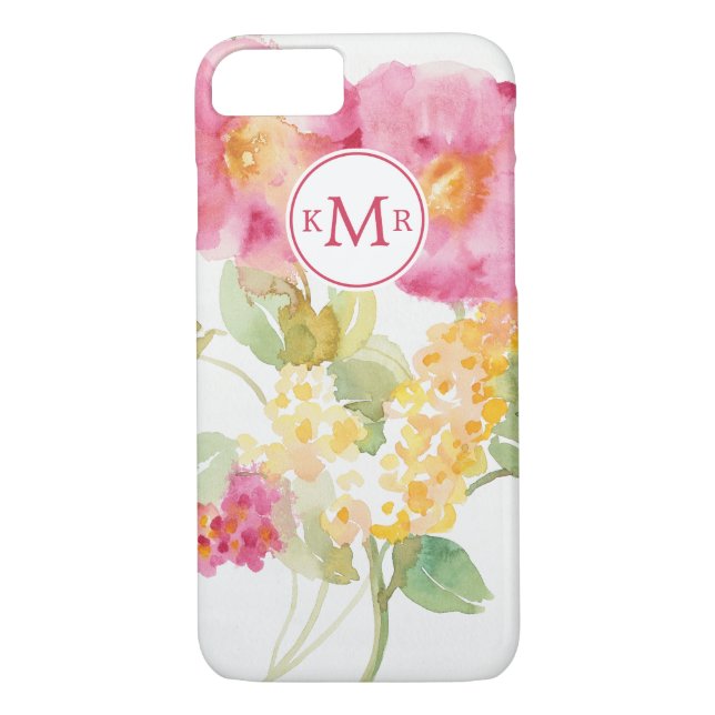Weißes Gänseblümchen des Monogramm-| auf Blau Case-Mate iPhone Hülle (Rückseite)