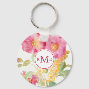 Weißes Gänseblümchen des Monogramm- auf Blau Schlüsselanhänger