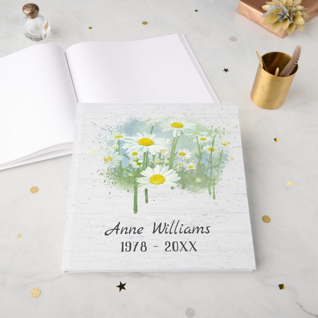 Weißes Gänseblümchen-Feld Bestattungsbuch Gästebuch (Vorderseite offen)