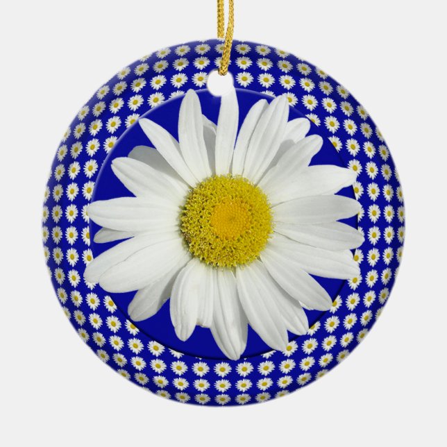 Weißes Gänseblümchen-Freude-Kreis-Verzierung Keramik Ornament (Vorne)