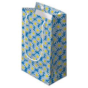 Weißes Gänseblümchen-Muster auf blauer kleiner Kleine Geschenktüte