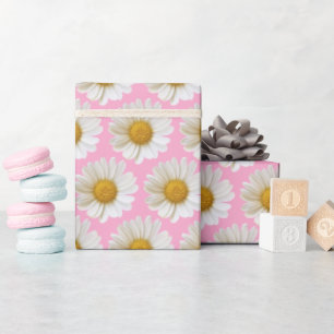 Weißes Gänseblümchen-Muster auf rosa Hintergrund Geschenkpapier