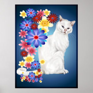 Weißes Garten-Miezekatze-Plakat Poster