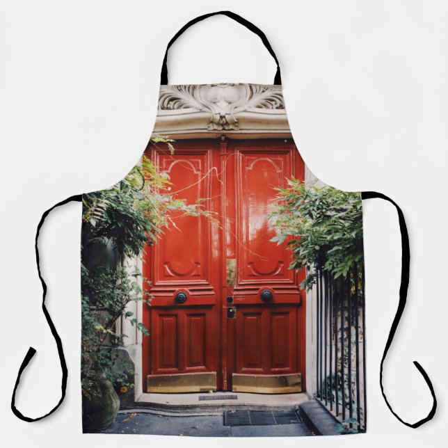 WEISSES GEBÄUDE MIT GESCHLOSSENER TÜR AUS ROTEM HO SCHÜRZE (Vorderseite)