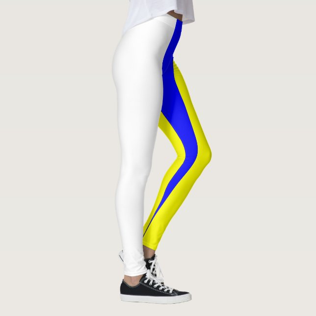 Weißes Gelbes und Blau Vertikal-Gestreift Leggings (Rechts)