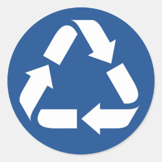 Weißes gerecycelt Symbol auf dunkelblauem Hintergr Runder Aufkleber