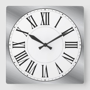 Weißes Gesicht / metallischer Hintergrund römische Quadratische Wanduhr