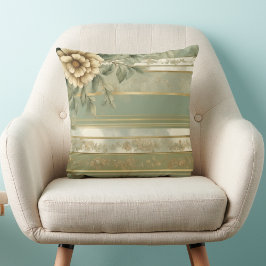 Weißes, gestreiftes Gold Blume Barock Kissen