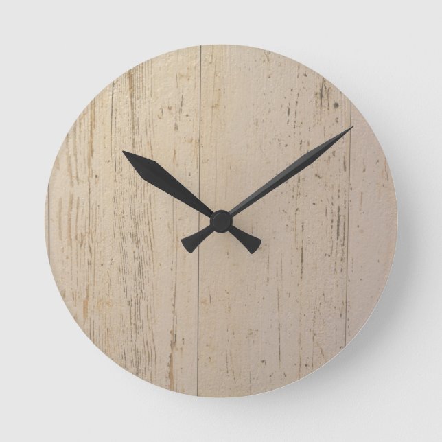Weißes gewaschenes Holzkörnchen Runde Wanduhr (Vorderseite)
