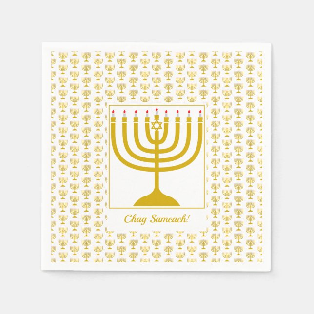 Weißes Gold anpassbar | Hanukkah | MENORAH Serviette (Vorderseite)