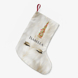 Weißes Gold Fur Sparkle Glam Einhornleuchten Kleiner Weihnachtsstrumpf