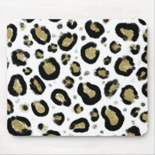 Weißes Gold Glitter & Schwarz Leopard Gepard Druck Mousepad