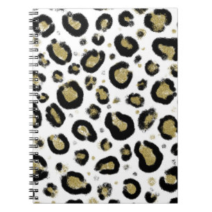 Weißes Gold Glitter & Schwarz Leoparden Gepard Dru Notizblock
