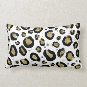 Weißes Gold Glitter & Schwarzer Leopard Cheetah Dr Lendenkissen