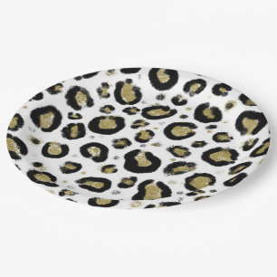 Weißes Gold Glitter und schwarzer Leopard Gepard D Pappteller