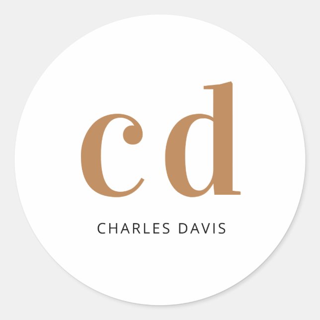 Weißes Gold Monogramm Initialen minimalistisch mod Runder Aufkleber (Vorderseite)