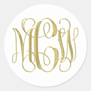 Weißes Gold Preppy Vine Script Monogramm DIY Hinte Runder Aufkleber