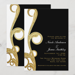 Weißes Gold schwarzes Chic eleganter Wirbel Hochze Einladung