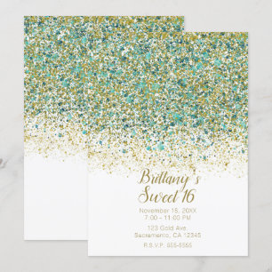 Weißes Gold & Türkis Glitter Moderne Küsten-Süße 1 Einladung