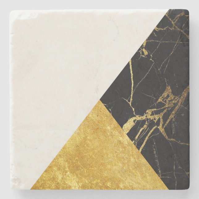 Weißes Gold und schwarzer MarmorsteinUntersetzer Steinuntersetzer (Vorderseite)