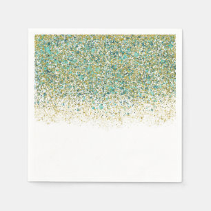 Weißes Gold und Teal Blau Glitter Moderne Küsten G Serviette