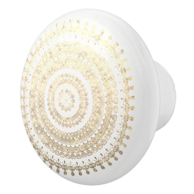 Weißes GoldBoho Stammes- Keramikknauf (Rechts)