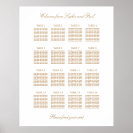 Weißes Golden Beige 16 Tafelsitzkarten Poster