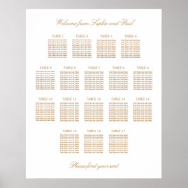 Weißes Golden Beige 17 Tafelsitzkarten Poster