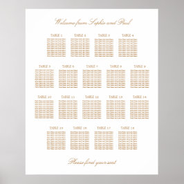 Weißes Golden Beige 18 Tafelsitzkarten Poster