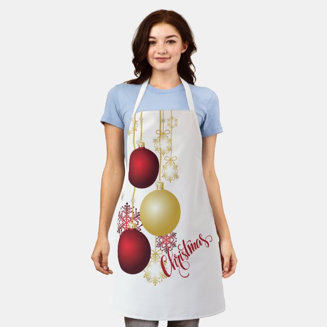 Weißes, goldenes und rotes Party Schürze (Getragen)