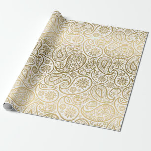 Weißes & goldenes Vintage-Paisleymuster Geschenkpapier